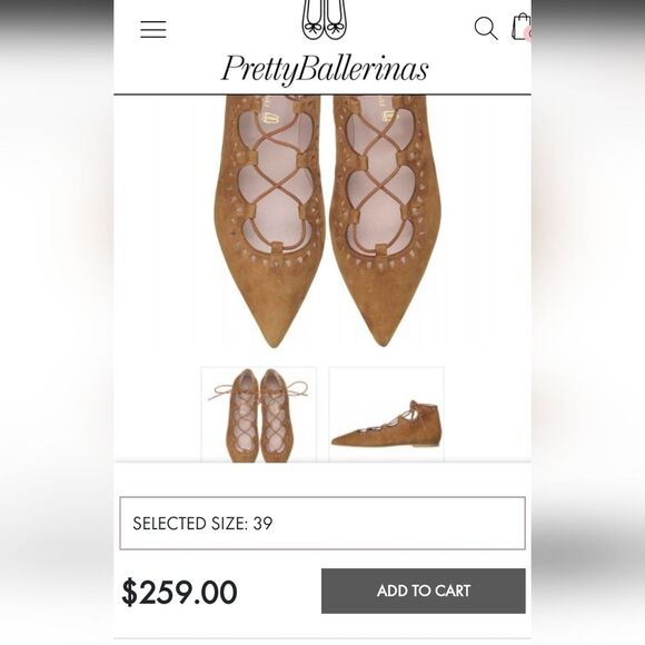 PRETTY BALLERINAS pointy toe Lace-up ballerina size 8 - Picture 6 of 12